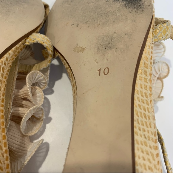 KELSI DAGGER size 10 Anthropologie sandals tan crocodile with ruffles ankle wrap - Picture 7 of 12